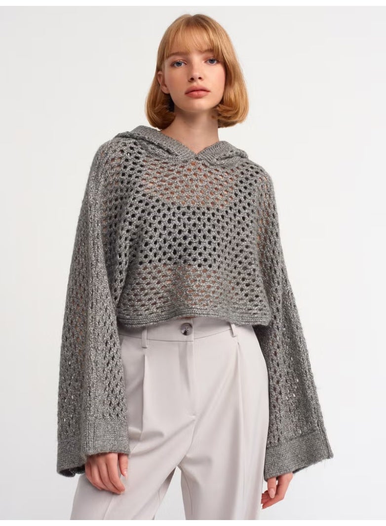Dilvin 10454 Hooded Glitter Kimono Sweater-Grey-Silver - Image 1